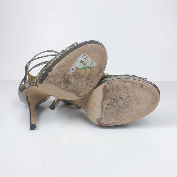 Jimmy Choo Metallic Sparkle & Leather Vermeil Caged Strappy Heel Sandals - Picture 10 of 10